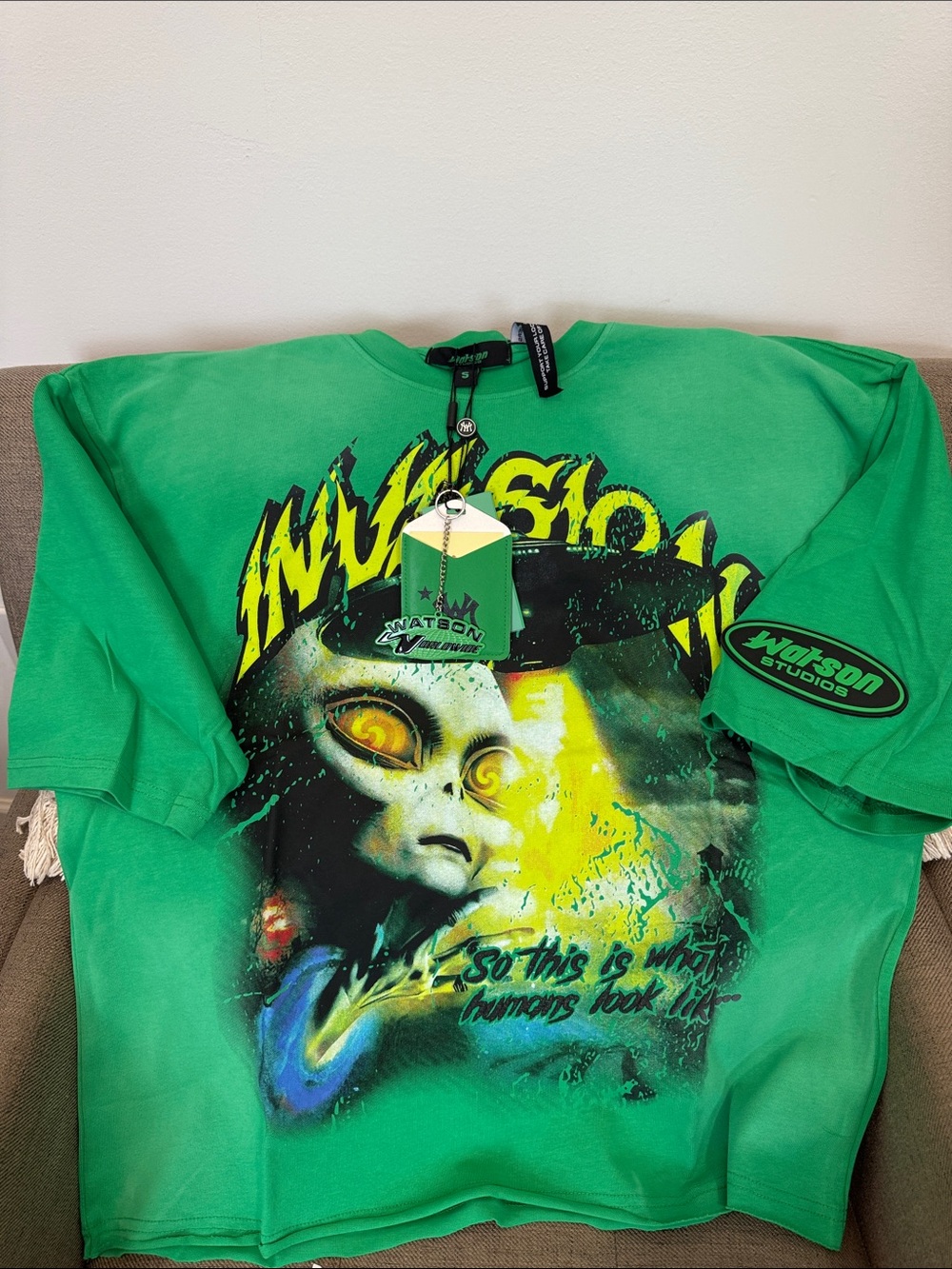 Men's Green Graphic Short Sleeve Tee - Alien Print